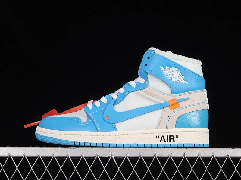 All categories Air Jordan Jordan series basketball shoes Air Jordan 1 High L version Off White x Air Jordan OW AJ1 Joe 1 joint North Carolina blue high-top basketball shoes AQ0818-148